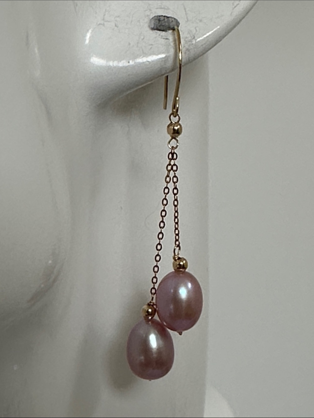 14k real solid Gold Chain Drop Earrings with  real Pearl​​